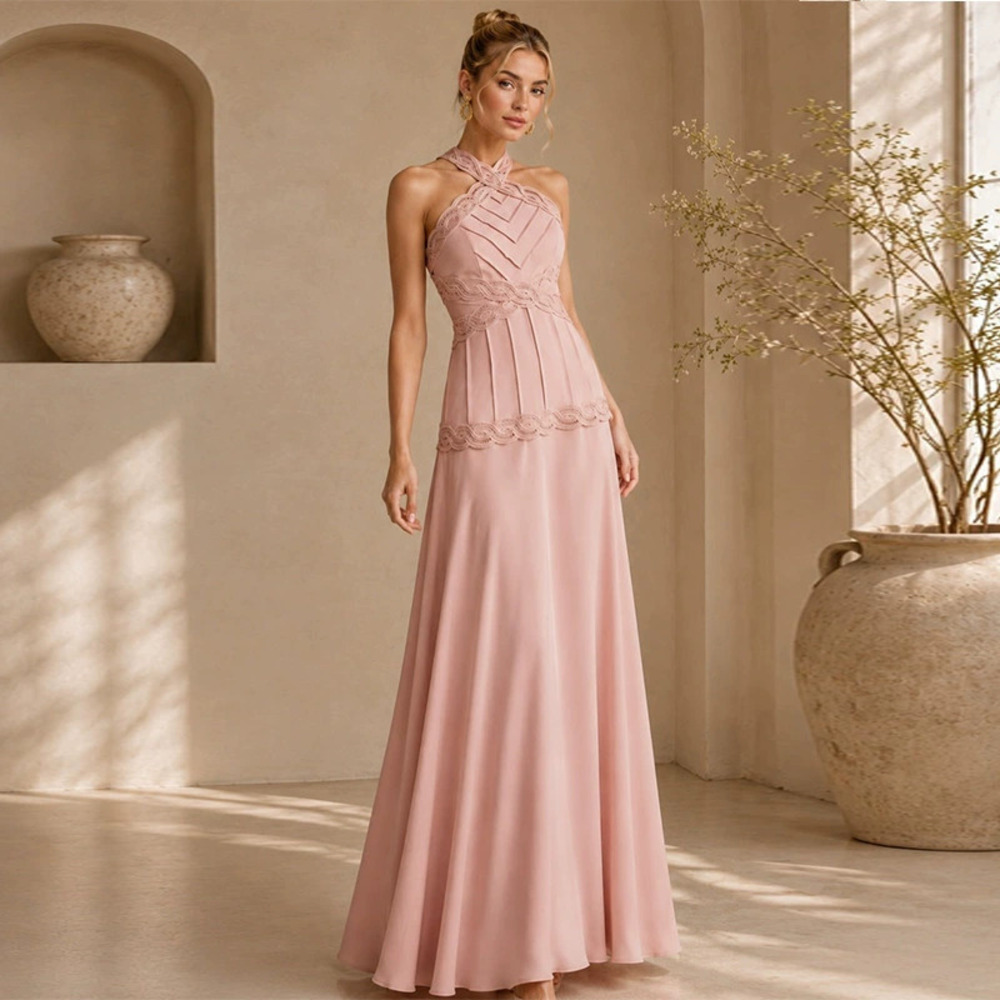 Forever 21 Elegant Sleeveless Pink Lace Waisted Slim-Fit Long Dress